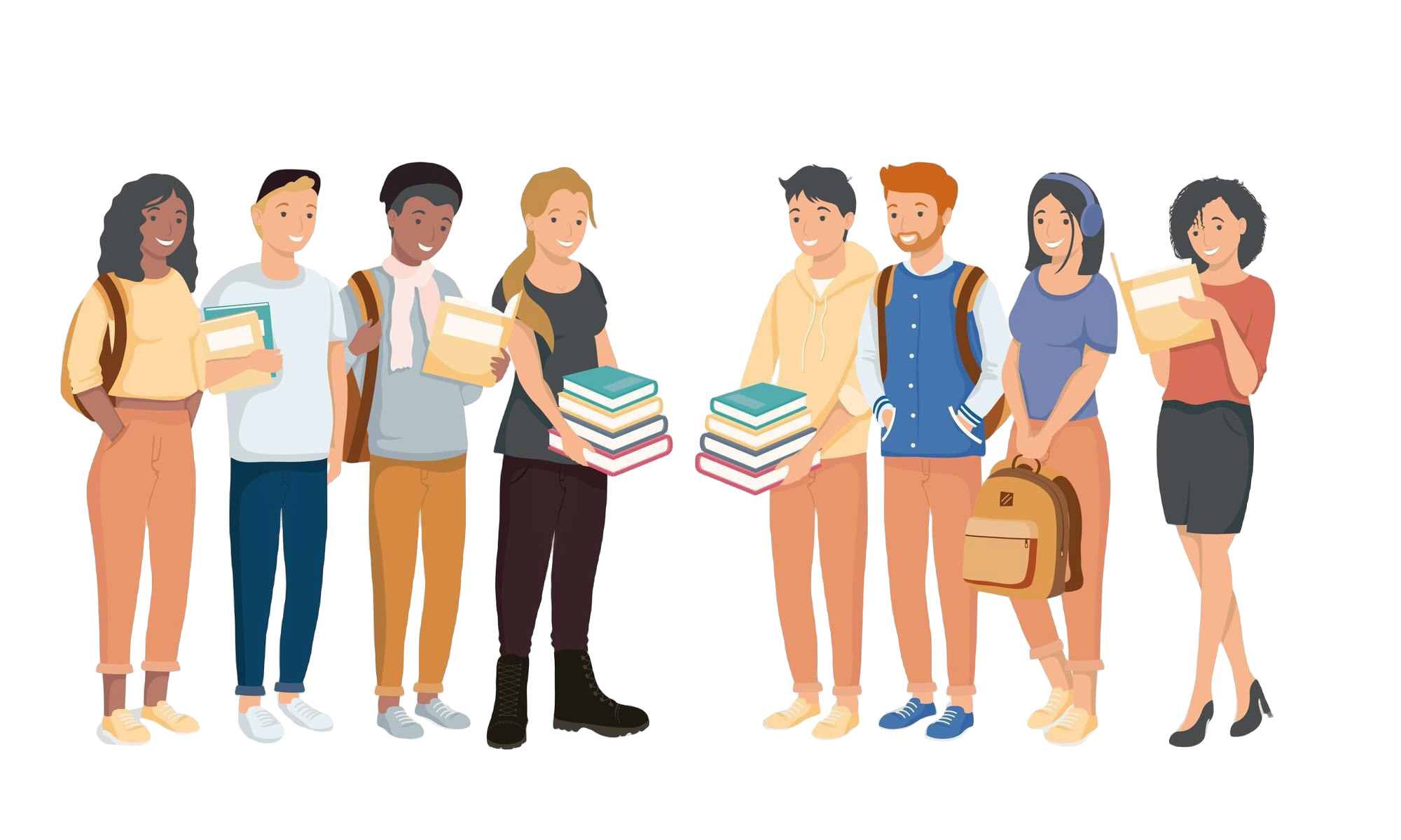 Desenho linear colorido Grupo de Estudantes